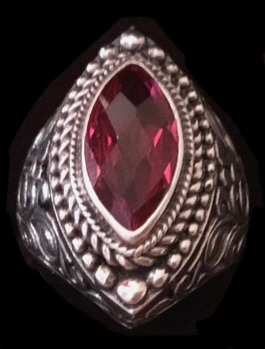 Rubellite Tourmaline Quartz Silver CZ Ring