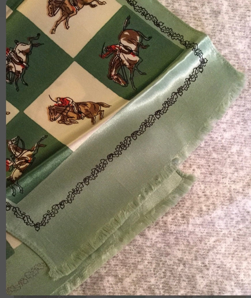 Jockey Horse Polyester Scarf Untagged Unsigned 1960’s