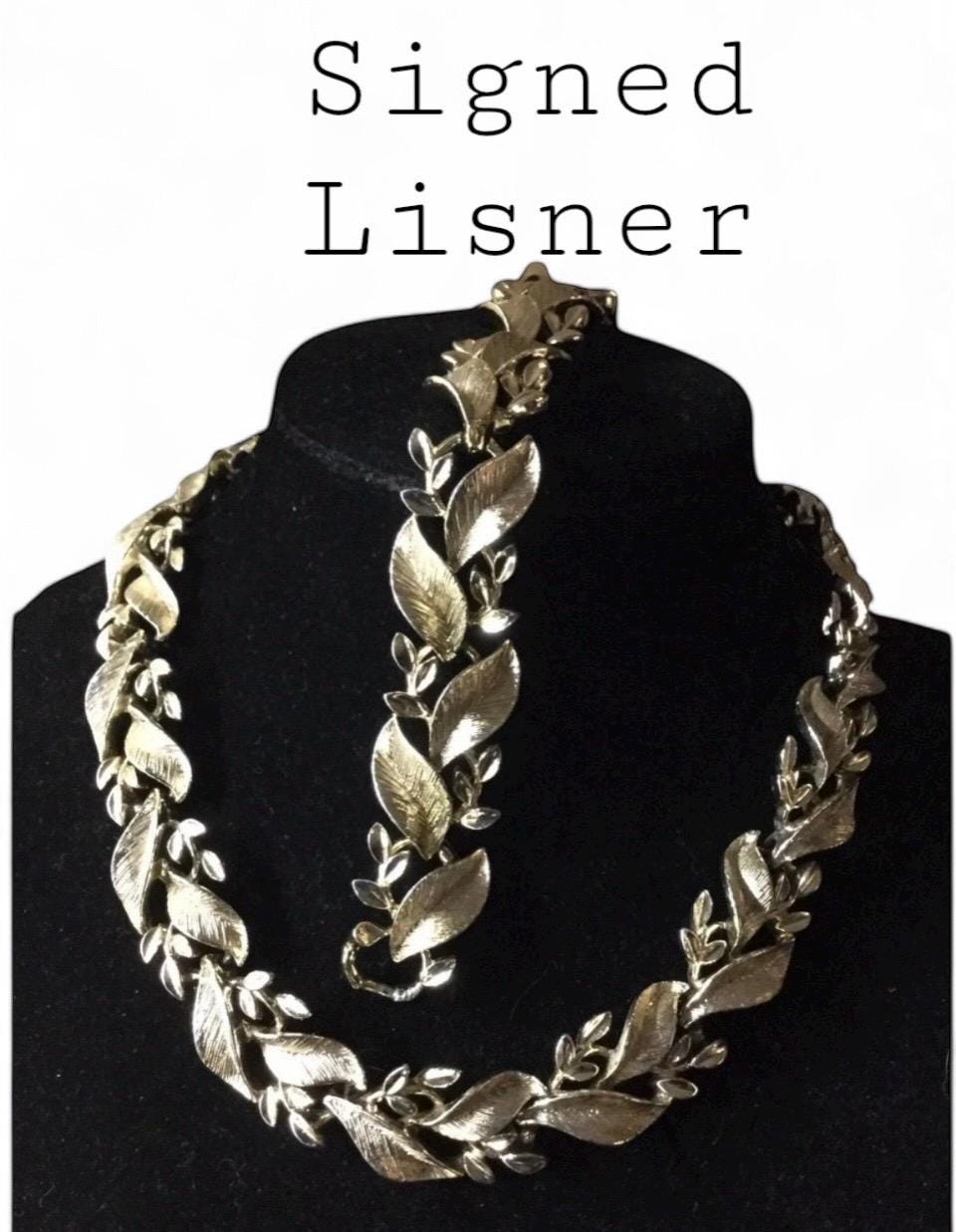 Signed Lisner Gold Tone Floral Demi Parure 1950’s