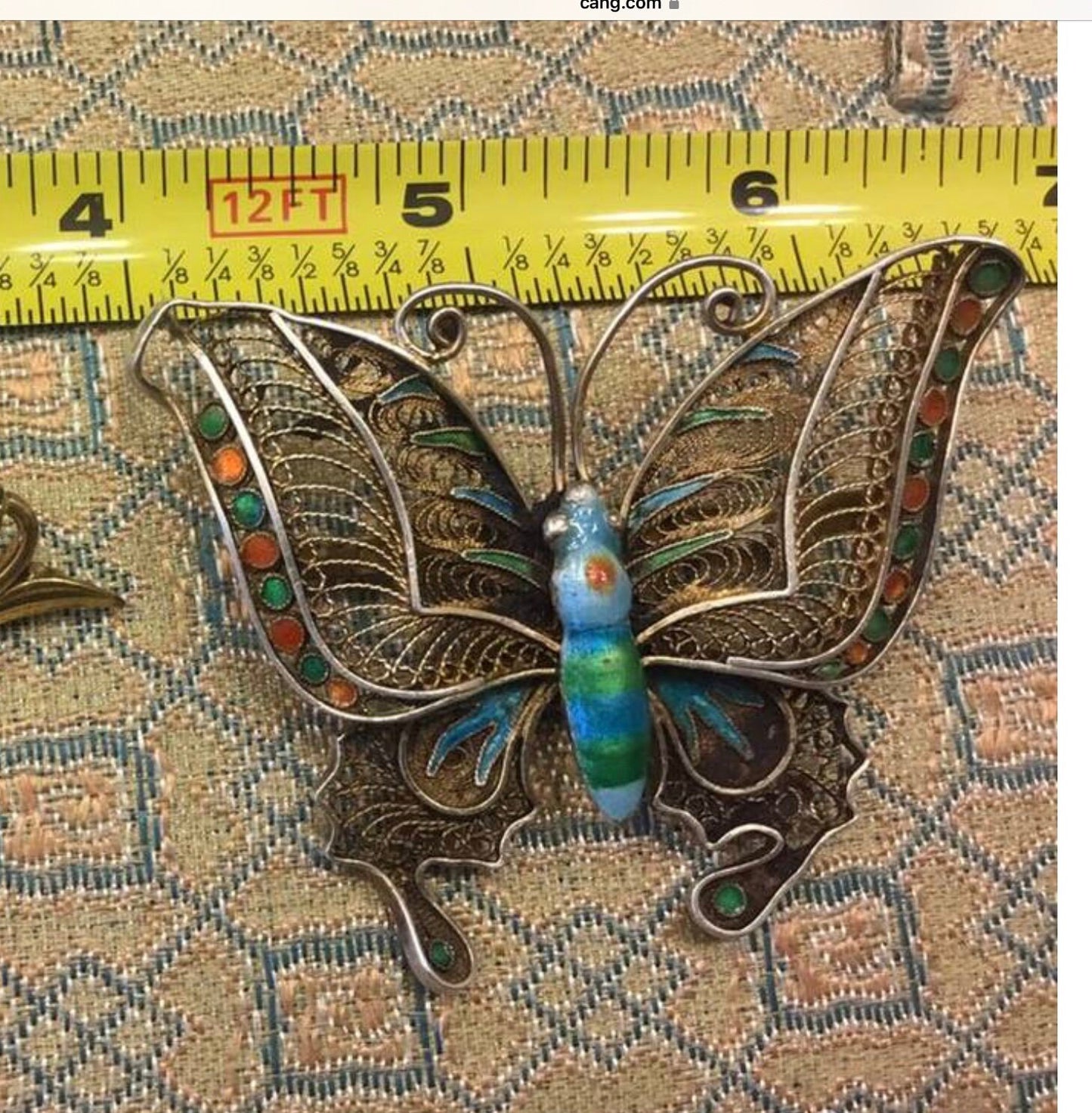 Huge Early 1900's Silver Filigree Enamel Butterfly Brooch Antique Oriental Jewelry, Chinese Export to France