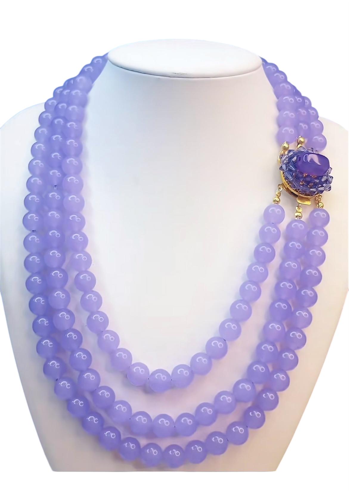 Vintage Natural Chalcedony Bead Estate Jewelry Necklace - Made in France, Circa 1950