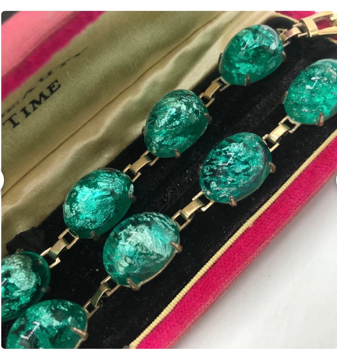 Vintage Bracelet Set: Aqua Green Cabochon Chunky Bracelets, a Timeless Gift for Her