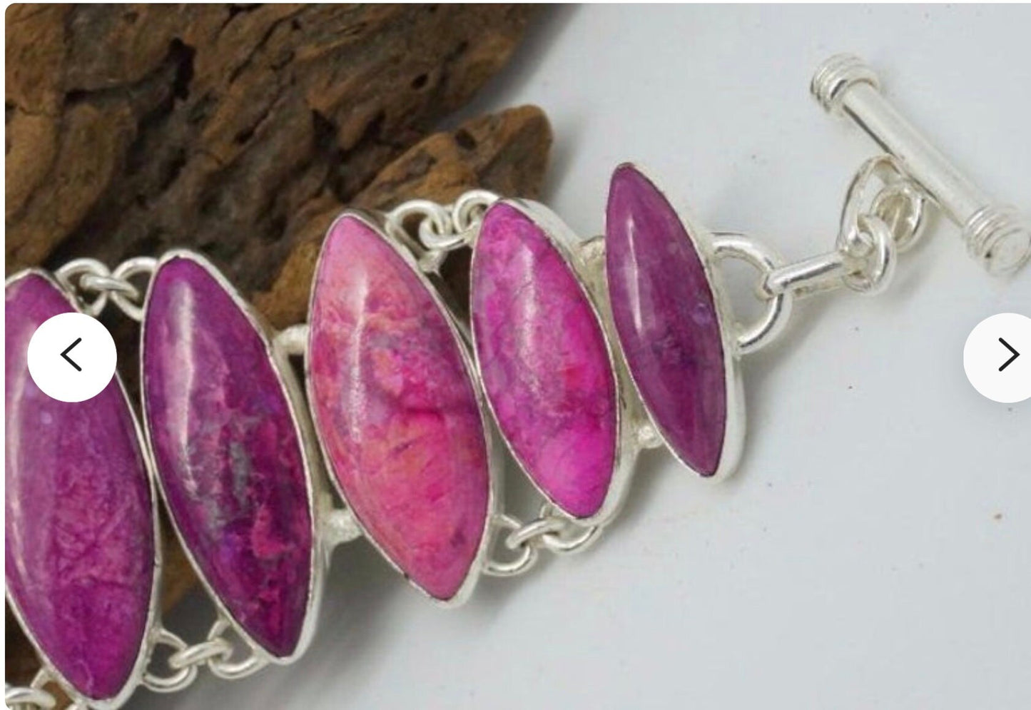 One of the Kind Unique Handcrafted BRACELET Nature Pink GEMSTONE 925 Sterling Silver Plated