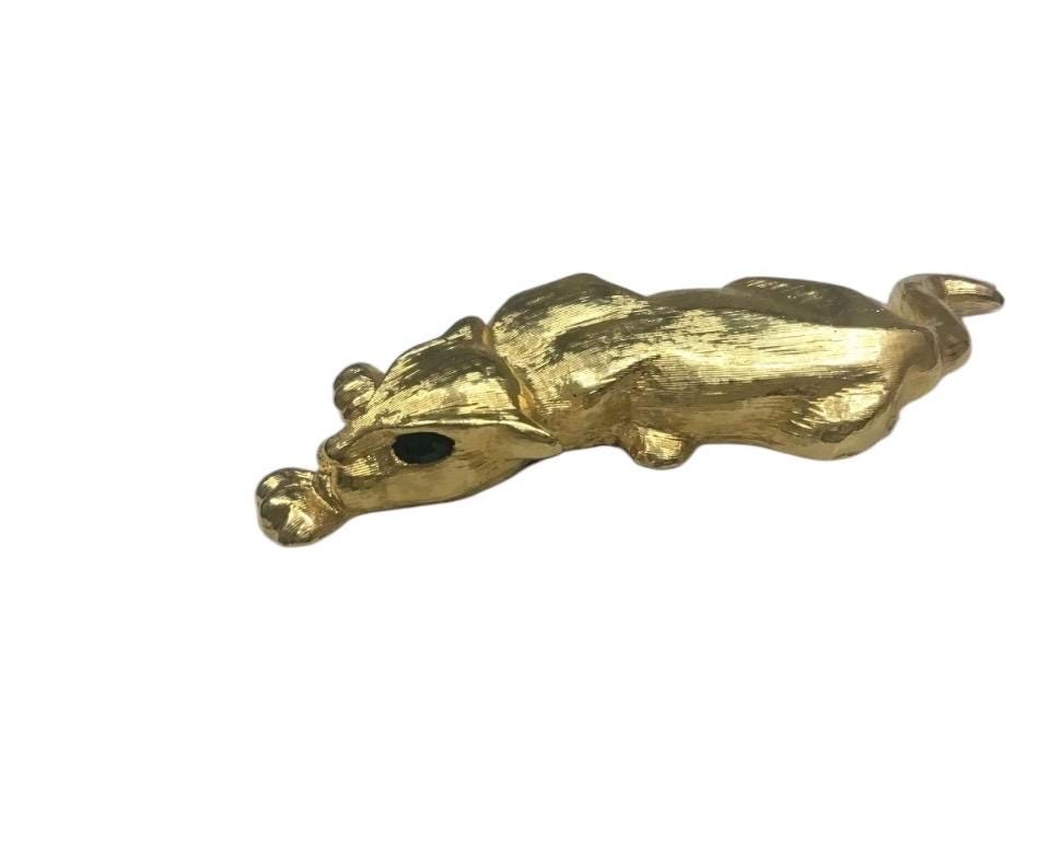 Fancy & Unusual Vintage 1970s leopard brooch with Green rhinestone eyes
