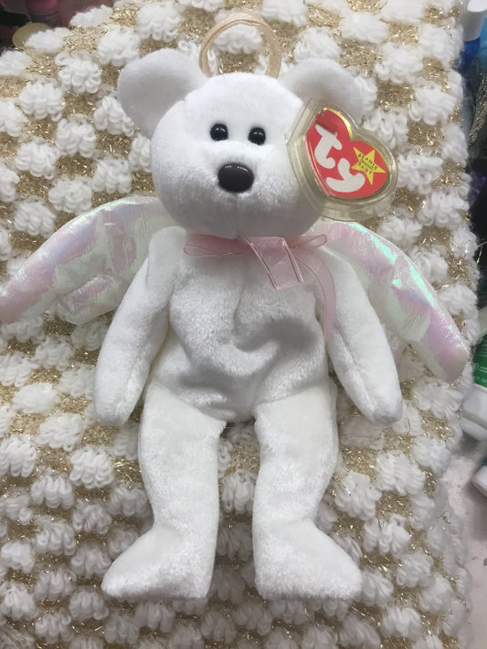 Ty Beanie Babies Halo the Angel Bear Brown nose 1998 RARE iridescent wings