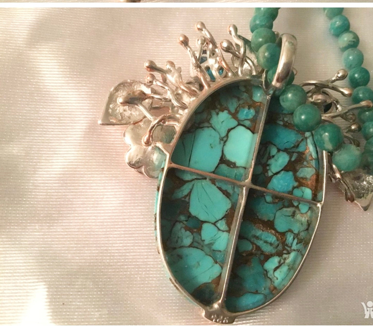 Turquoise pendant with  aventurine beads chain