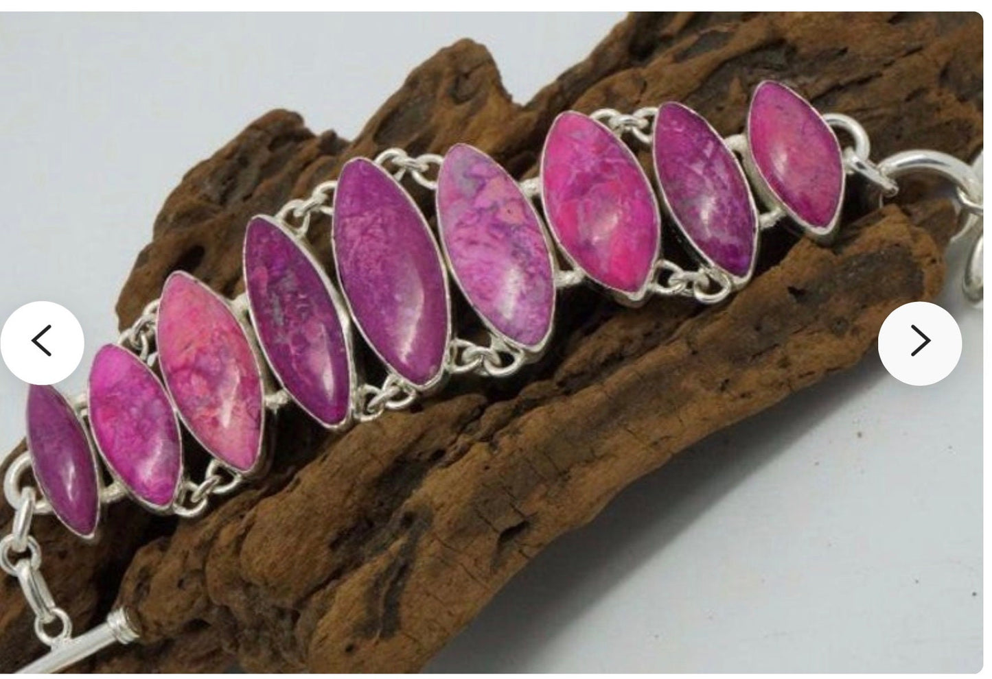 One of the Kind Unique Handcrafted BRACELET Nature Pink GEMSTONE 925 Sterling Silver Plated