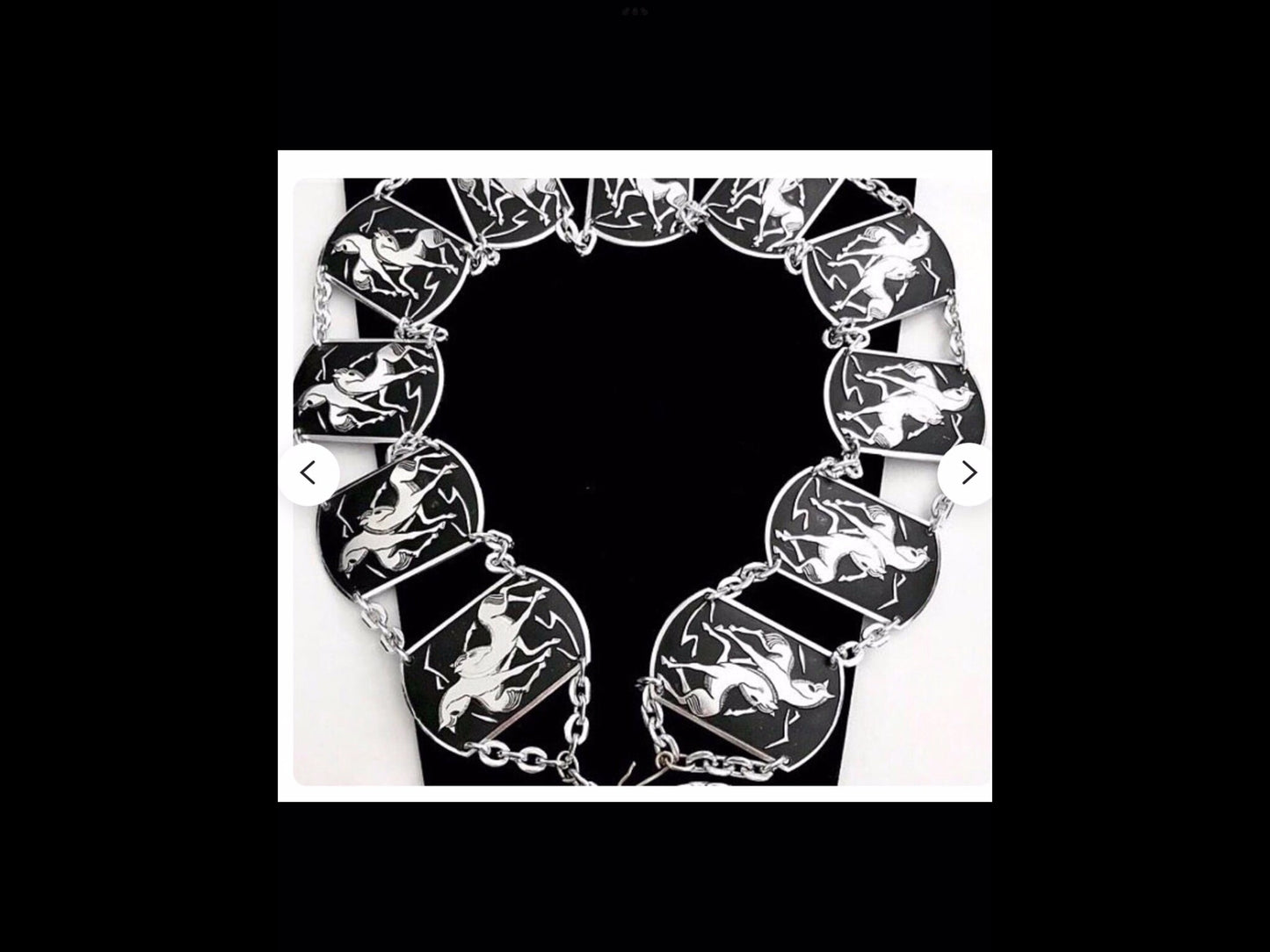 Vintage Unusual Silver & Black Grecian Style Horse Panel Statement Belt