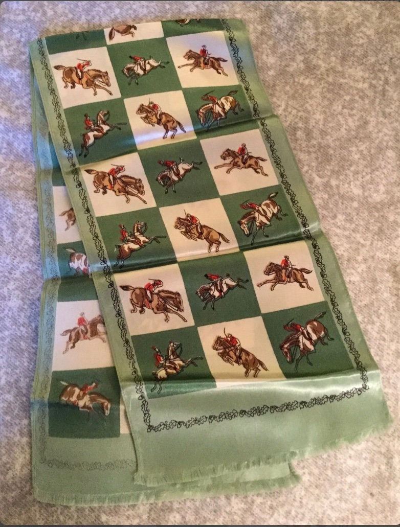 Jockey Horse Polyester Scarf Untagged Unsigned 1960’s