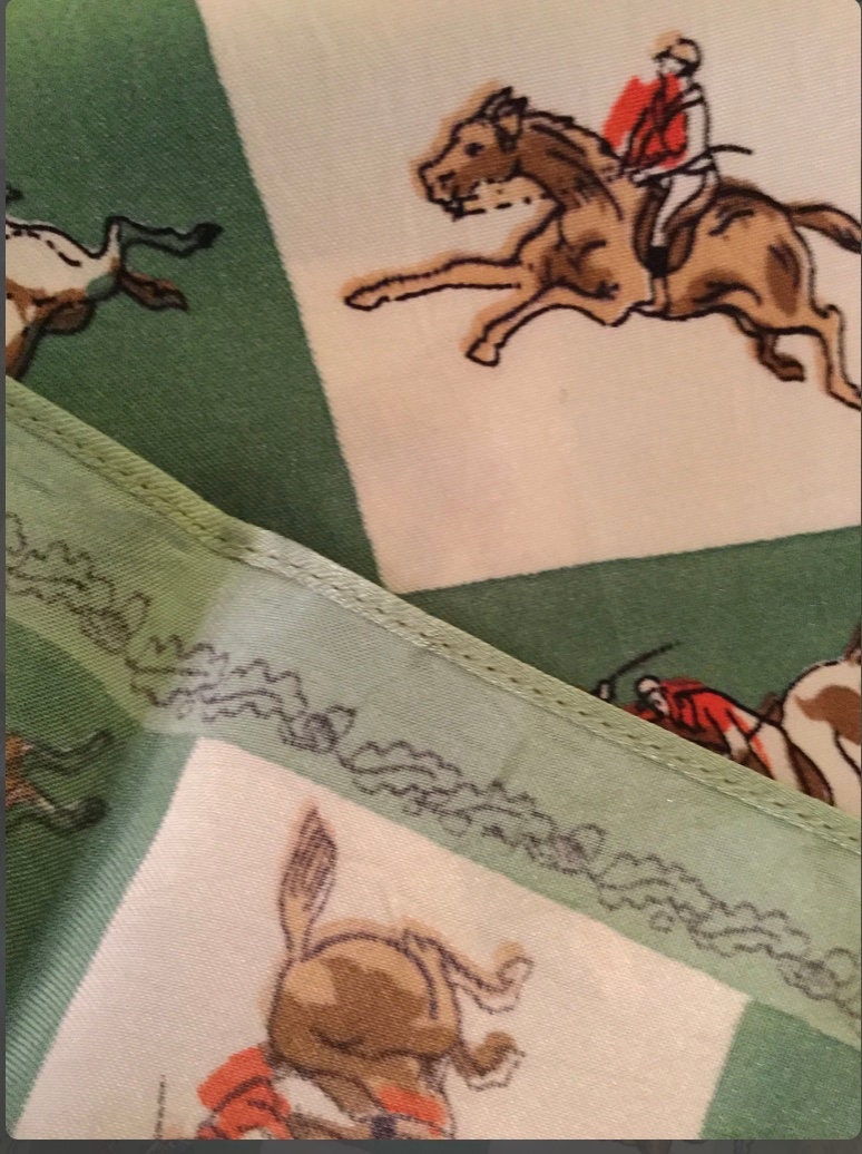 Jockey Horse Polyester Scarf Untagged Unsigned 1960’s