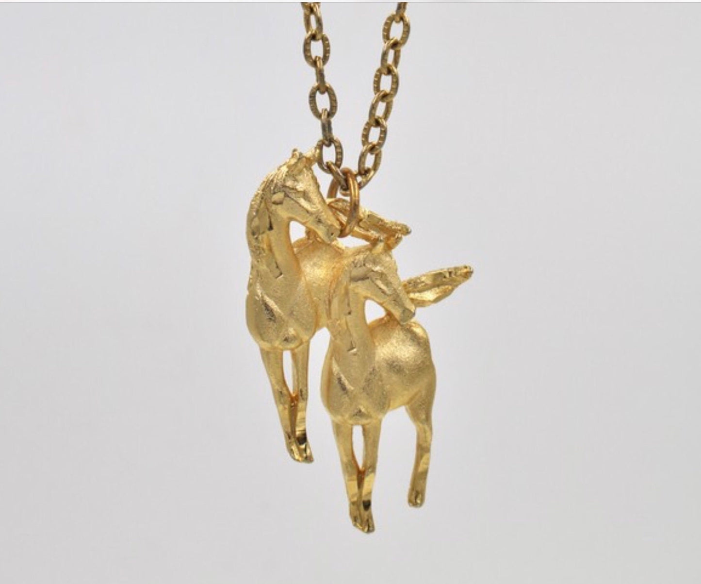 Vintage Horse Equestrian Figural Couple Pendant Necklace Chain