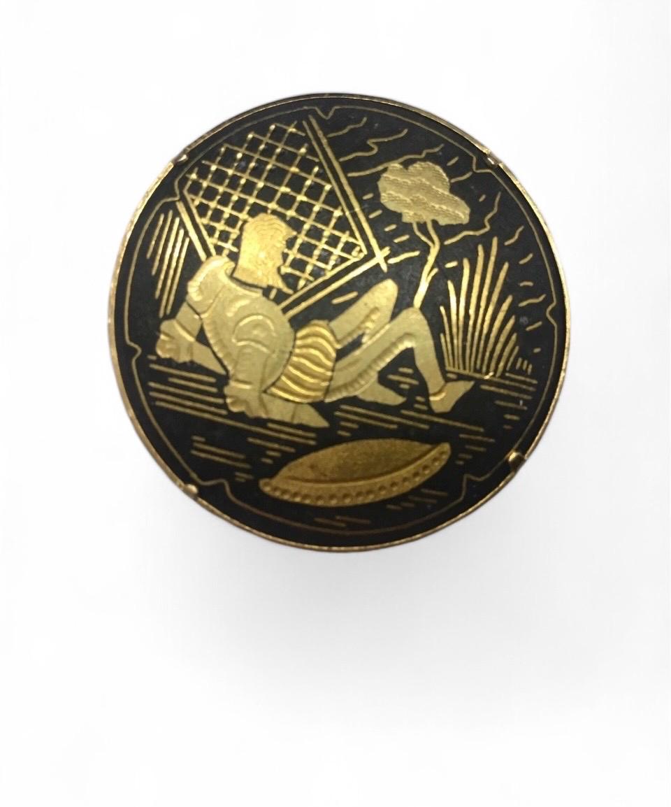 Victorian mourning Bracelet and brooch -- damascene antique bracelet and brooch - black and gold