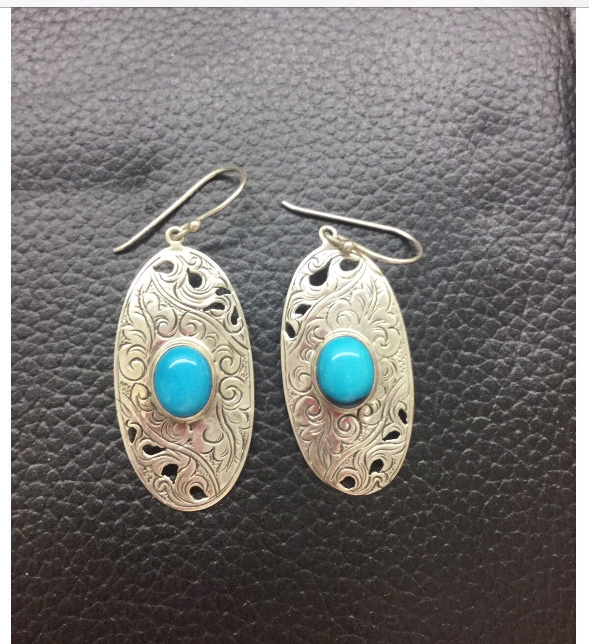 Exquisite Silver Dangle Natural Turquoise Earrings