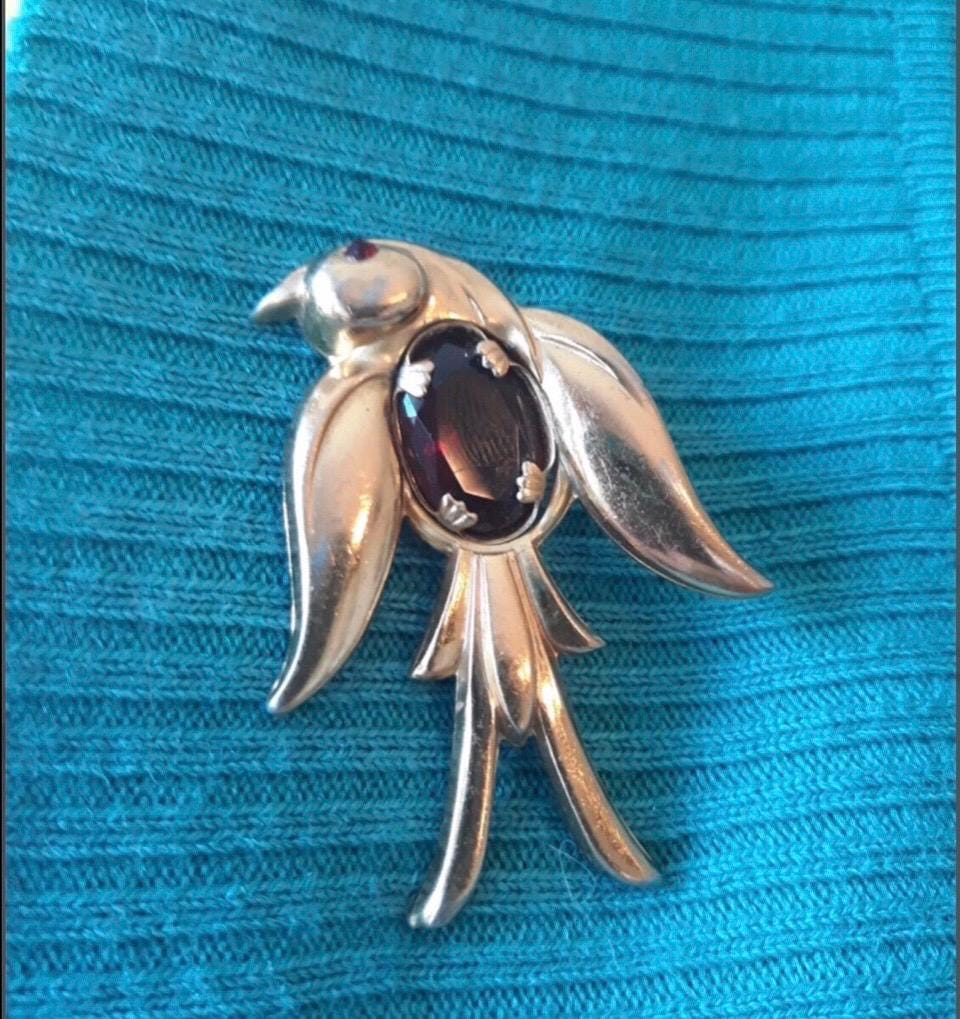 RARE early Coro Pegasus bird swallow rhinestone brooch pin & screw back earring jewellery,hallmarked Coro Craft.