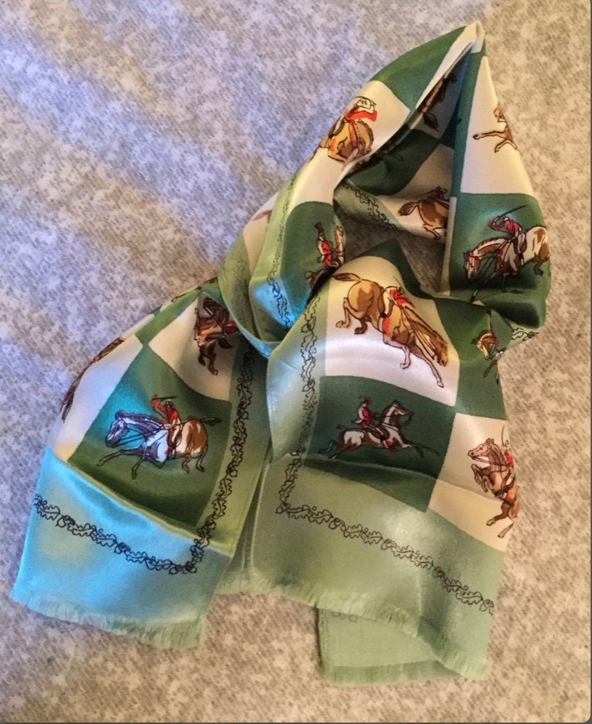 Jockey Horse Polyester Scarf Untagged Unsigned 1960’s