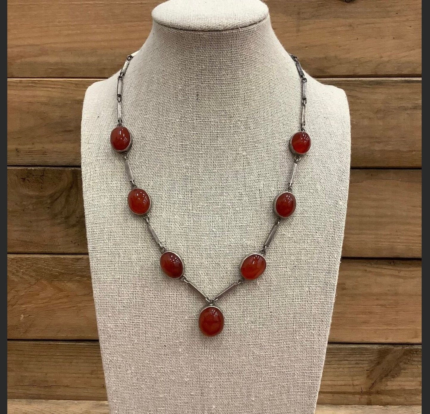 Vintage Silver Carnelian Necklace and Earring Set