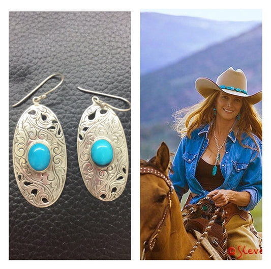 Exquisite Silver Dangle Natural Turquoise Earrings