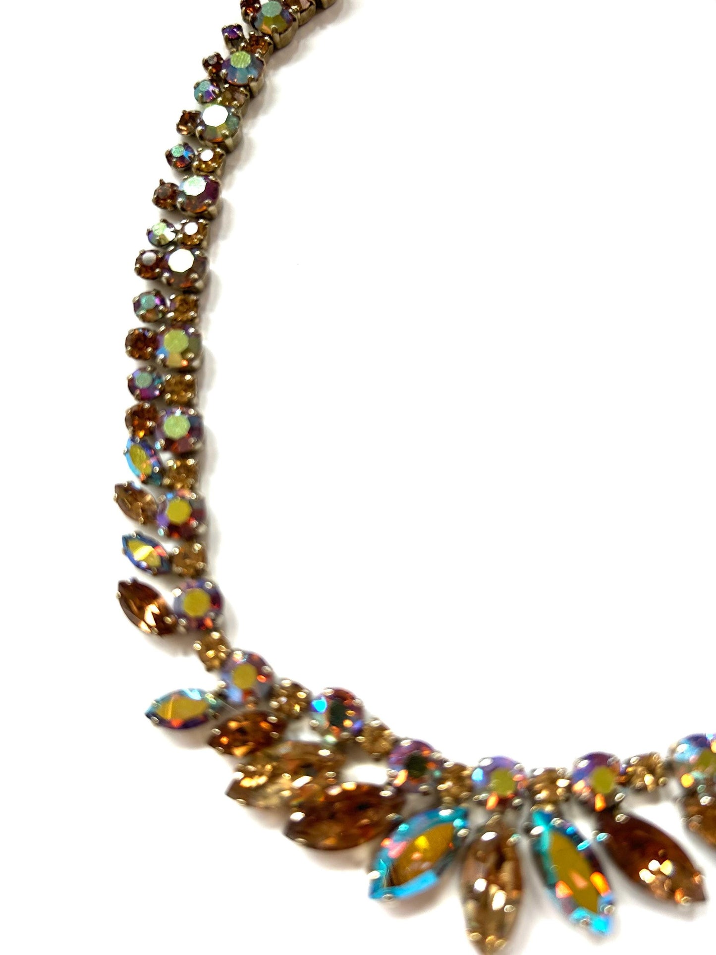 Signed SHERMAN Topaz Aurora Borealis Rhinestone Necklace