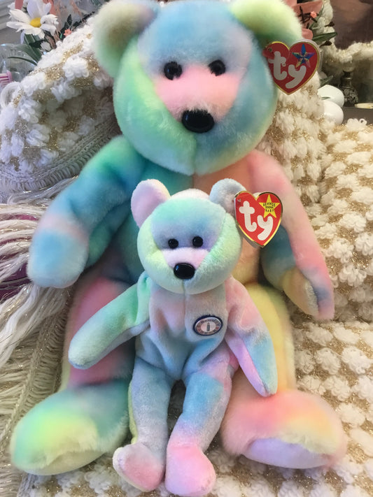 14- inch Birthday TY 1999 Bear and 8.5 inches TY birthday Bear Plush