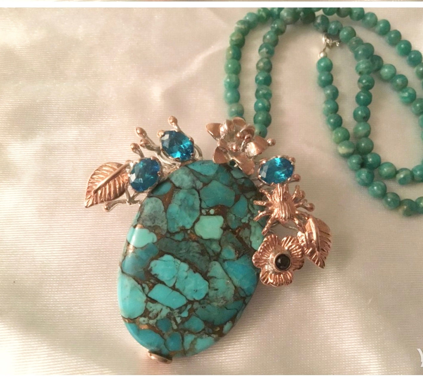 Turquoise pendant with  aventurine beads chain