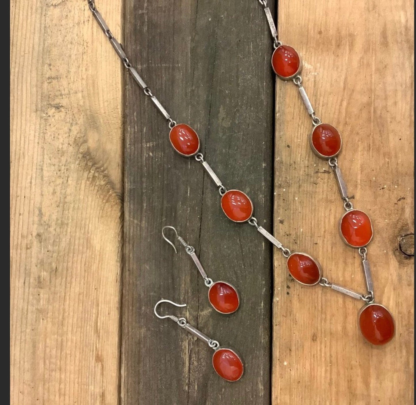 Vintage Silver Carnelian Necklace and Earring Set