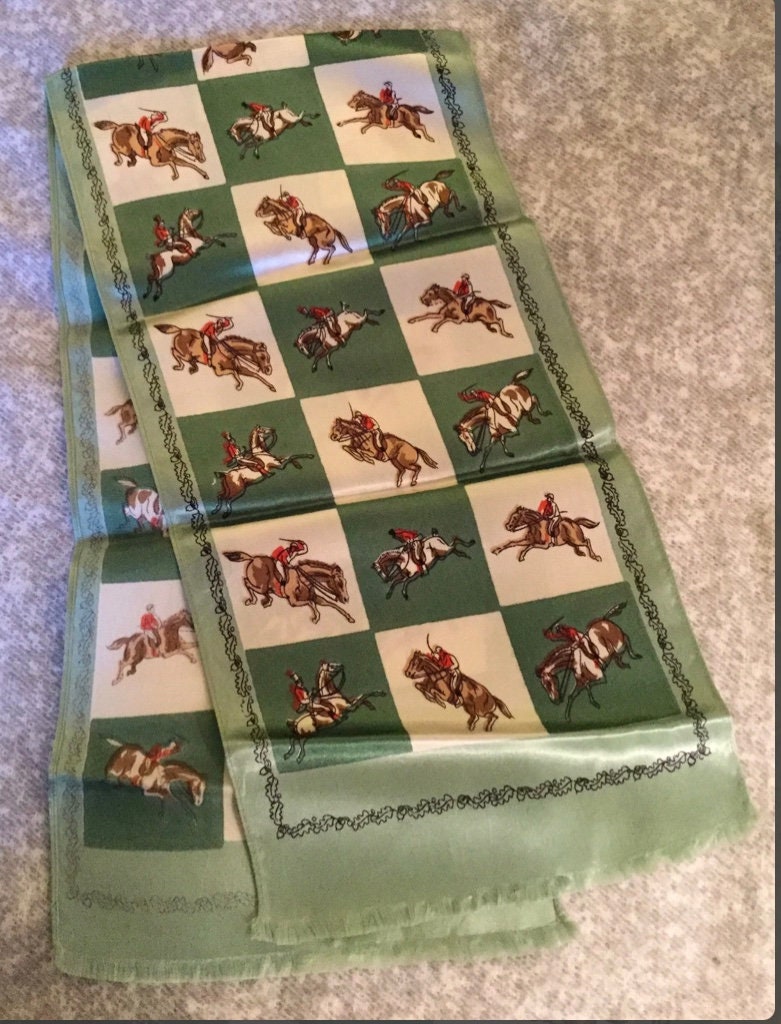 Jockey Horse Polyester Scarf Untagged Unsigned 1960’s