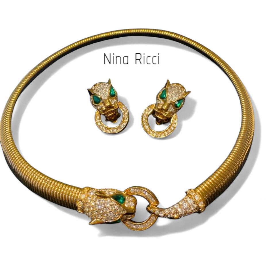 Stunning Nina Ricci Vintage Cartier Style Panthère Necklace & Earrings Set