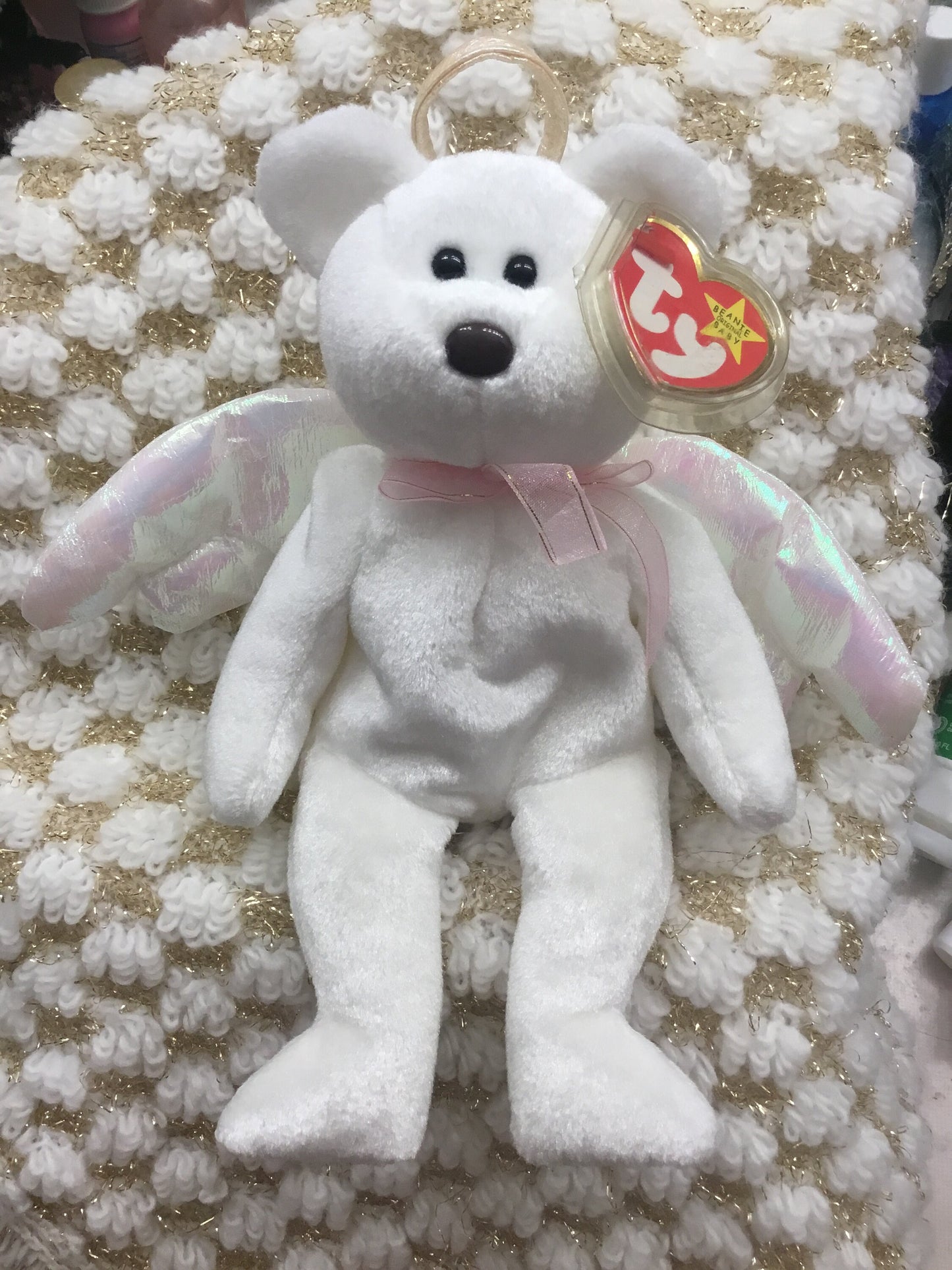Ty Beanie Babies Halo the Angel Bear Brown nose 1998 RARE iridescent wings