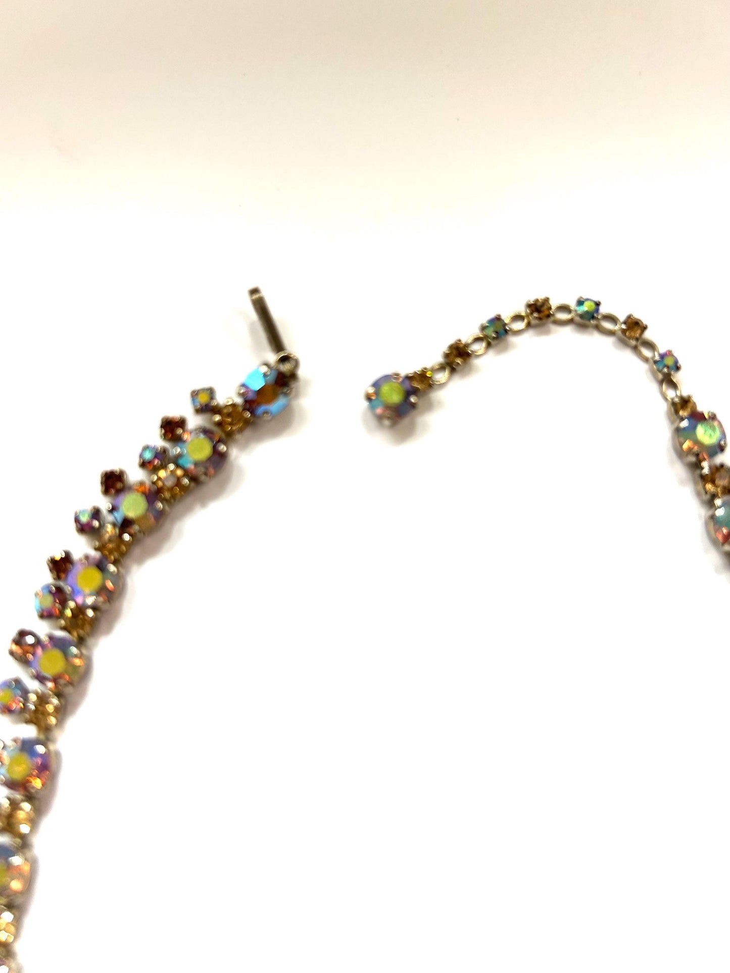 Signed SHERMAN Topaz Aurora Borealis Rhinestone Necklace