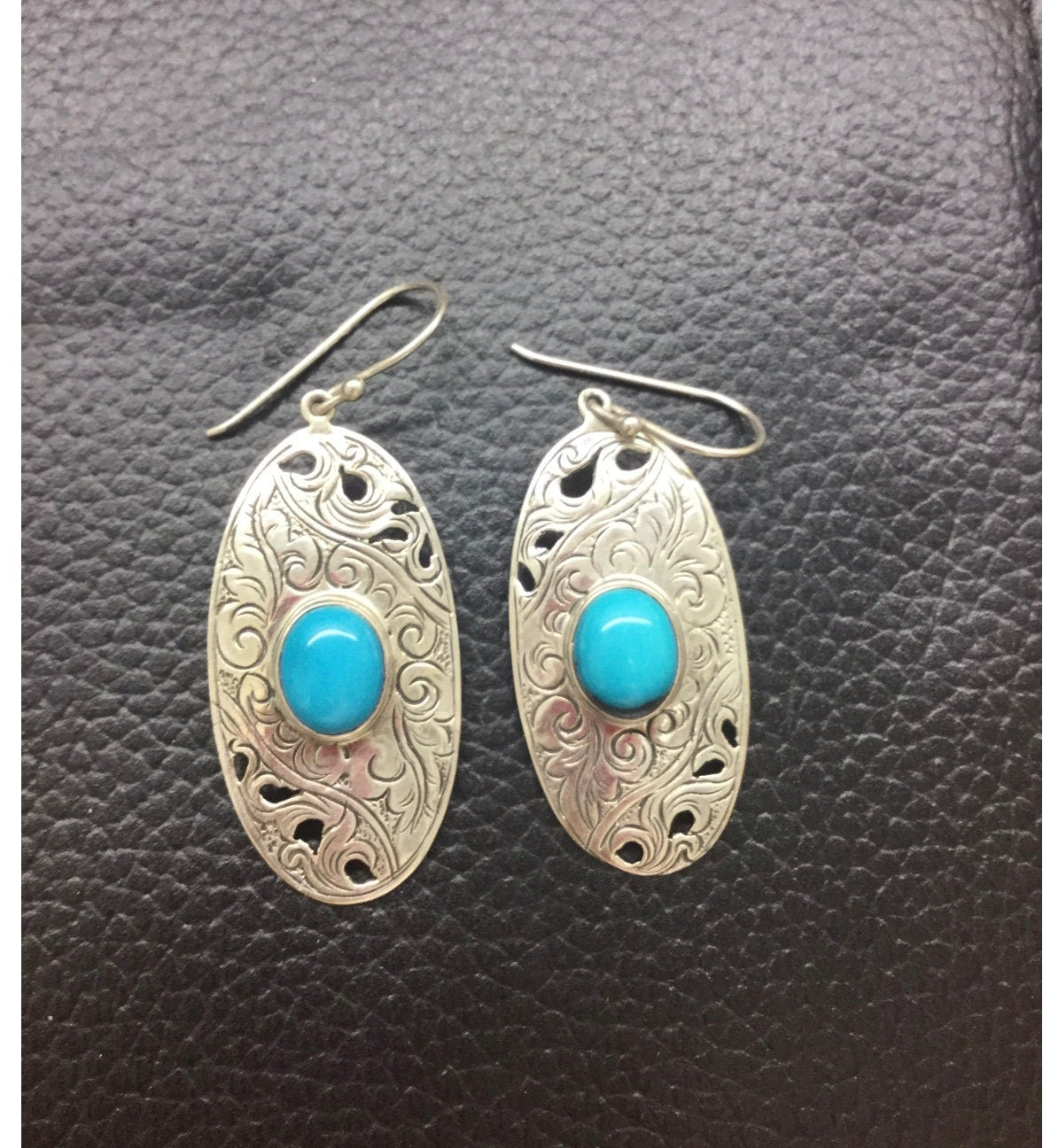 Exquisite Silver Dangle Natural Turquoise Earrings