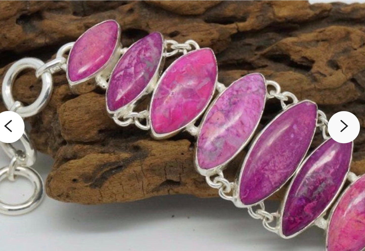 One of the Kind Unique Handcrafted BRACELET Nature Pink GEMSTONE 925 Sterling Silver Plated