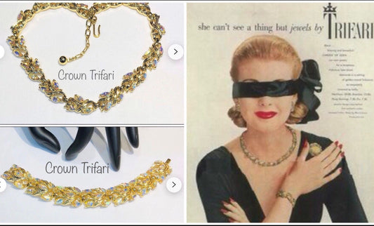 Glamorous Crown Trifari Marquise Crystal  Demi-parure/Necklace and Bracelet Set ,Circa 1960s