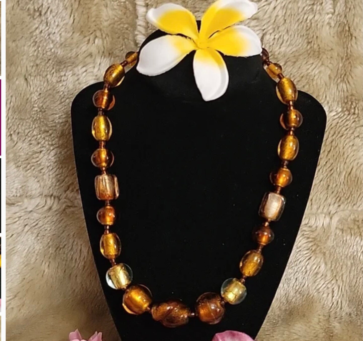Murano Copper Foiled Art Glass Beaded Necklace 18”
