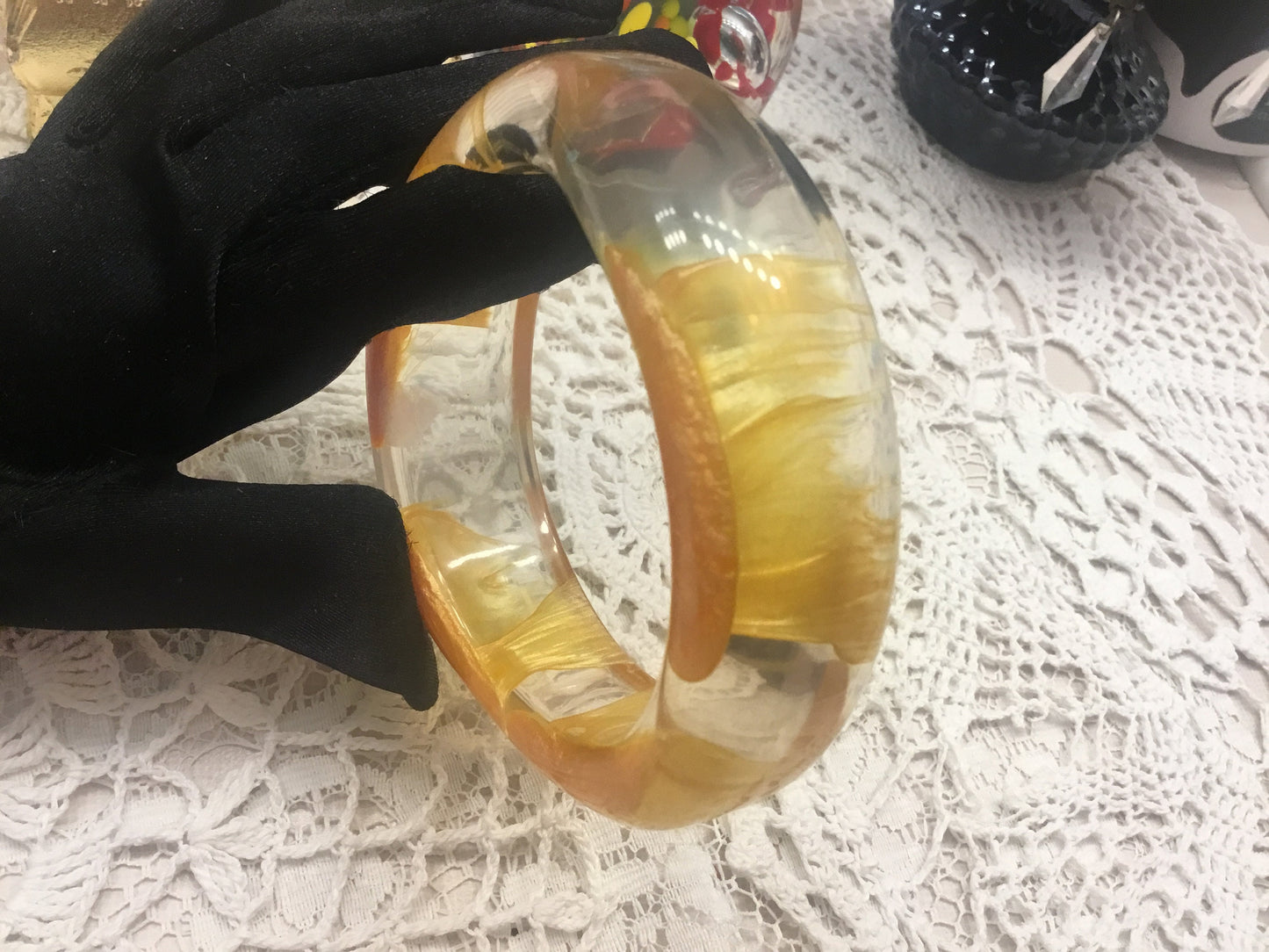 Vintage Clear and Gold Acrylic bangle