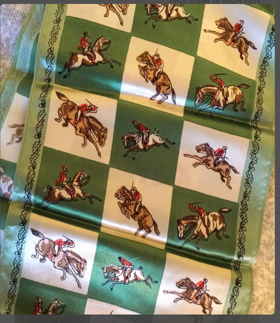 Jockey Horse Polyester Scarf Untagged Unsigned 1960’s