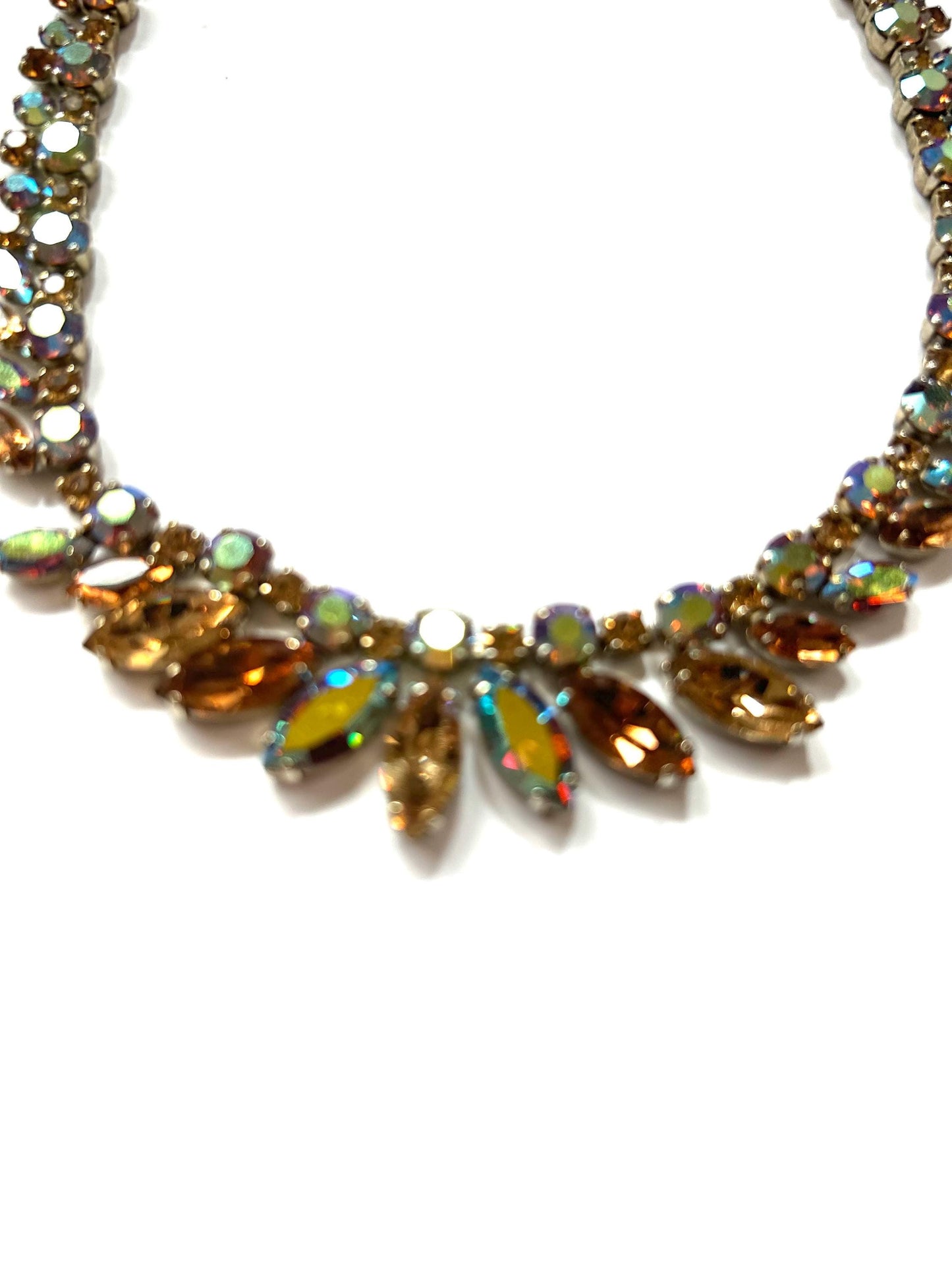 Signed SHERMAN Topaz Aurora Borealis Rhinestone Necklace