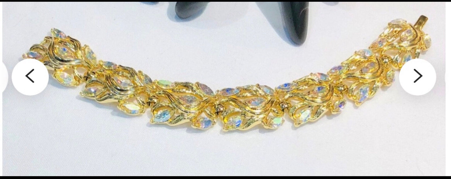 Glamorous Crown Trifari Marquise Crystal  Demi-parure/Necklace and Bracelet Set ,Circa 1960s