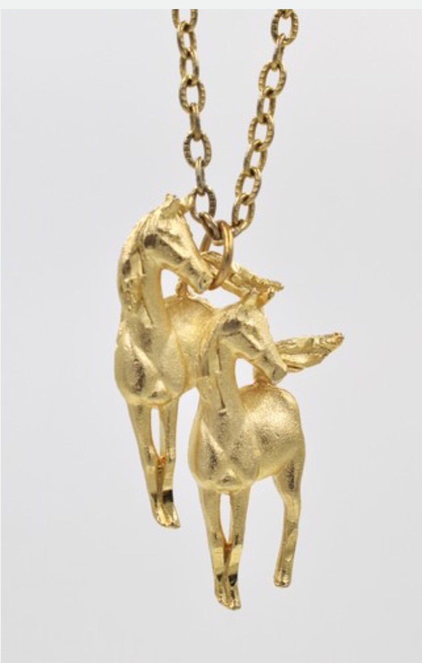 Vintage Horse Equestrian Figural Couple Pendant Necklace Chain