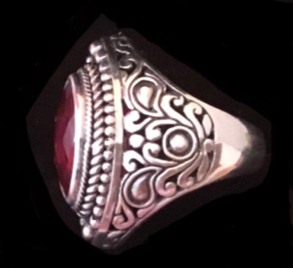 Rubellite Tourmaline Quartz Silver CZ Ring