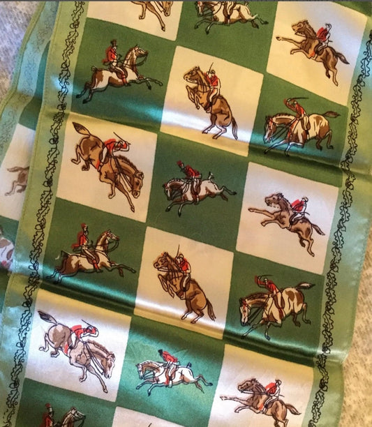 Jockey Horse Polyester Scarf Untagged Unsigned 1960’s
