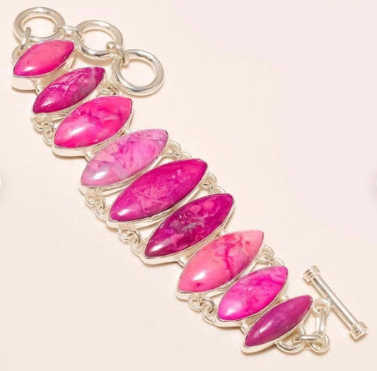 One of the Kind Unique Handcrafted BRACELET Nature Pink GEMSTONE 925 Sterling Silver Plated