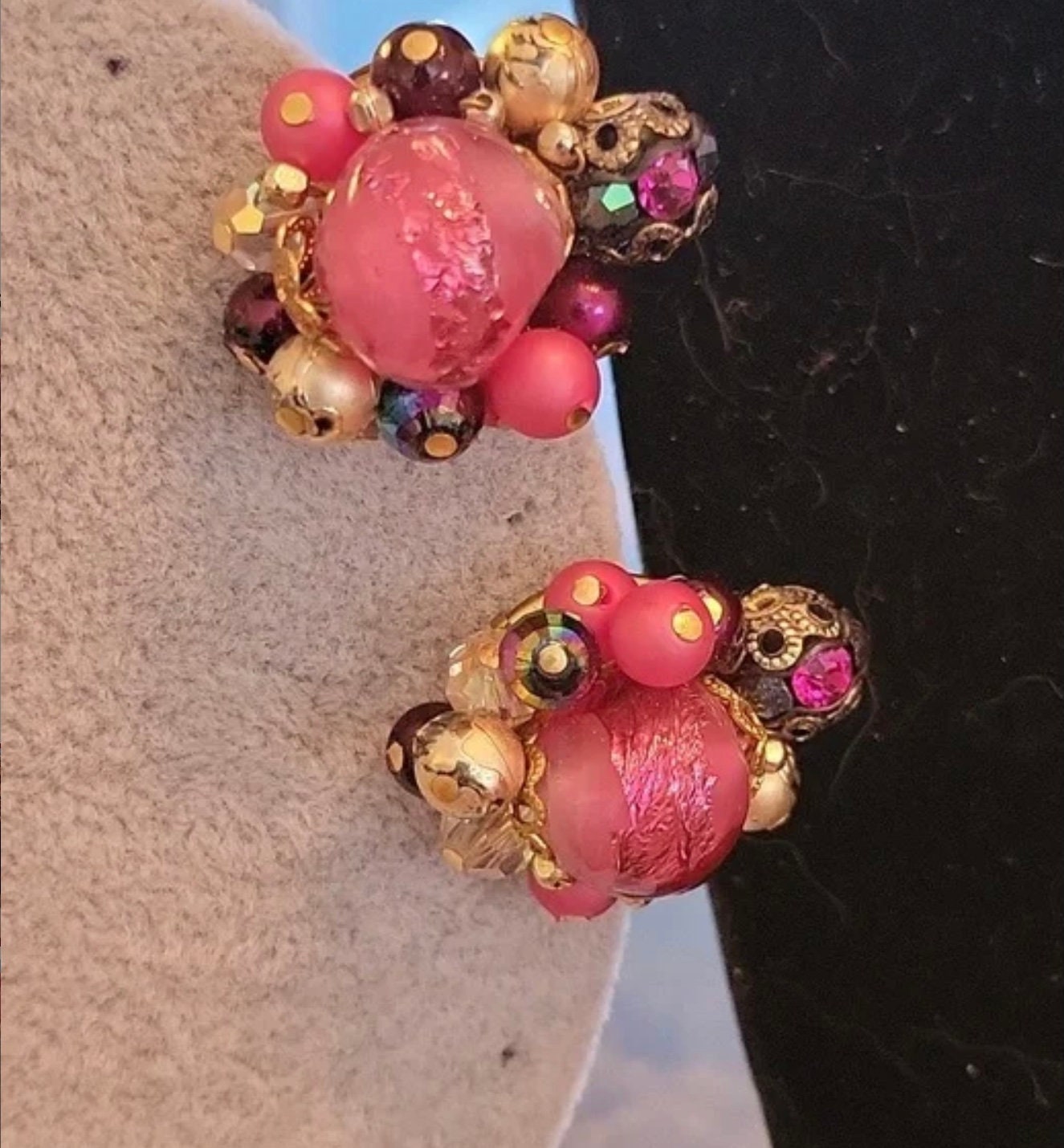 Vintage 1960's multi-strand pink,purple bead necklace original 1960s necklace vintage pink ,purple bead necklace,bracelet and earrings set
