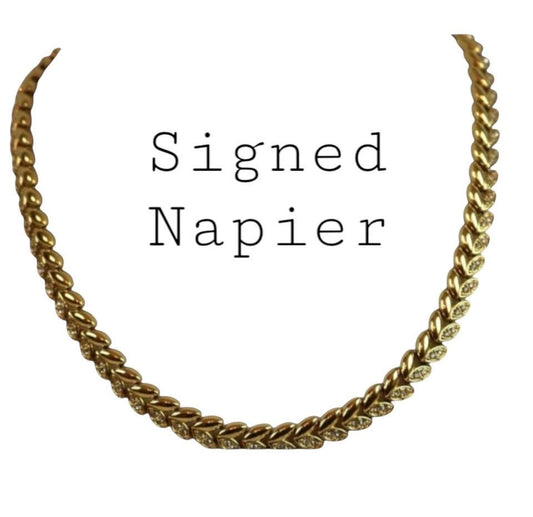 NAPIER Gold Plated floral chain with Rhinestones n