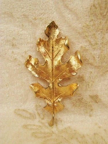 Brooch Pin Leaf Figural Furled Gold Plated Textured Three Dimensional