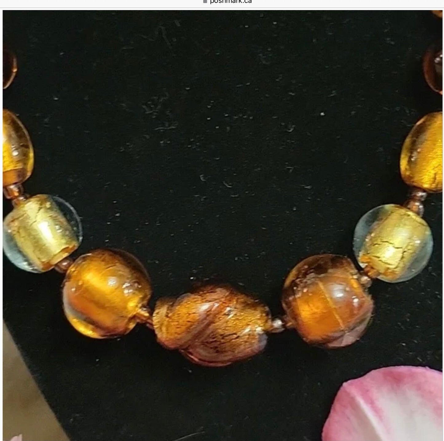 Murano Copper Foiled Art Glass Beaded Necklace 18”