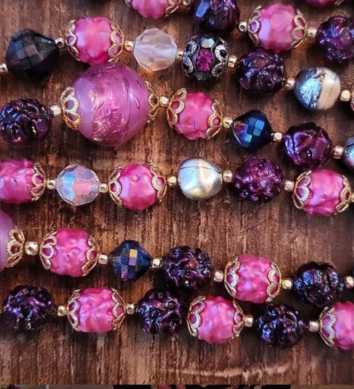 Vintage 1960's multi-strand pink,purple bead necklace original 1960s necklace vintage pink ,purple bead necklace,bracelet and earrings set