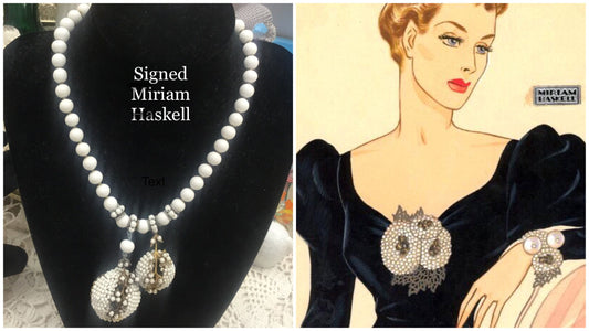 Lovely Signed Miriam Haskell Milk Glass Graduated Bead Pendant Necklace from the 1950’s
