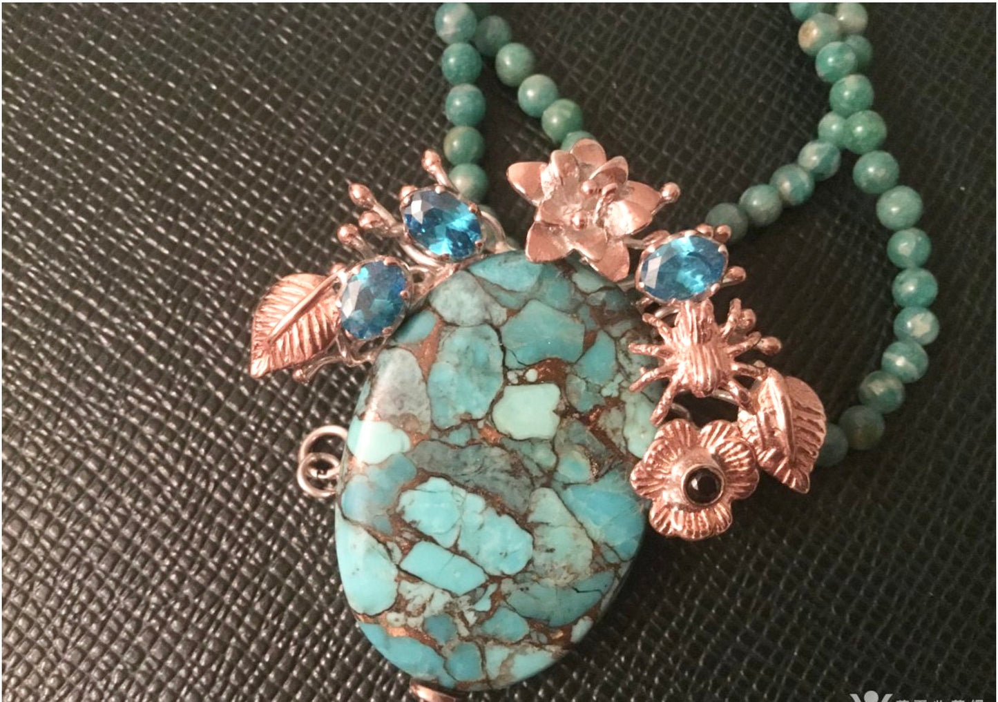 Turquoise pendant with  aventurine beads chain