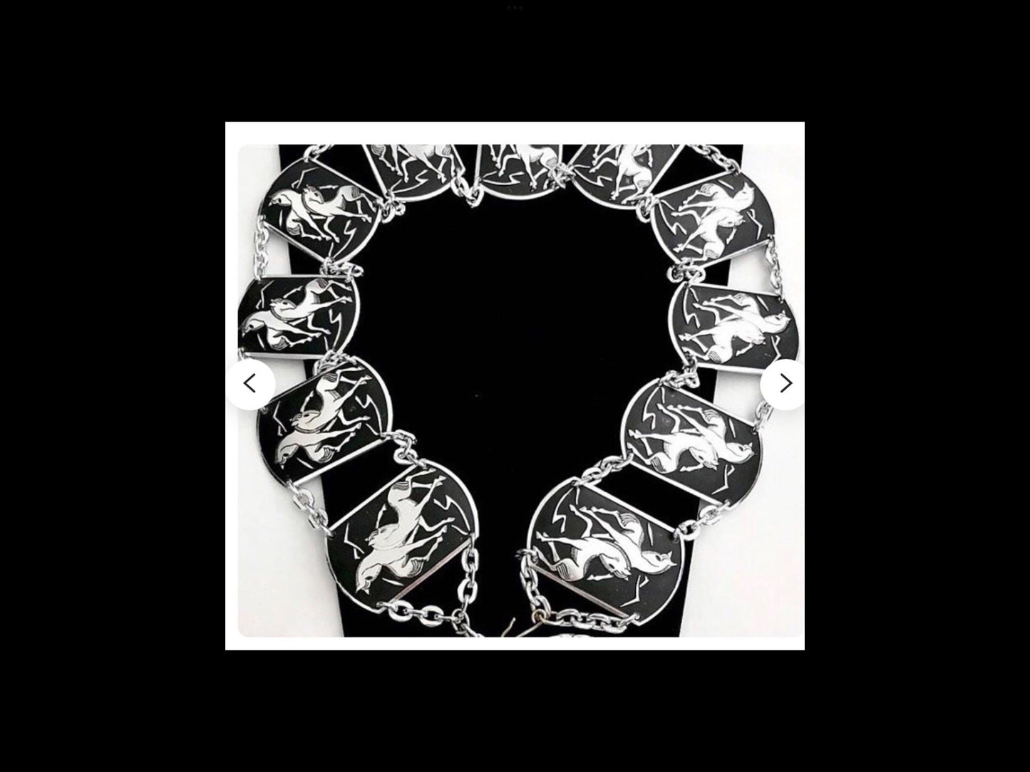 Vintage Unusual Silver & Black Grecian Style Horse Panel Statement Belt