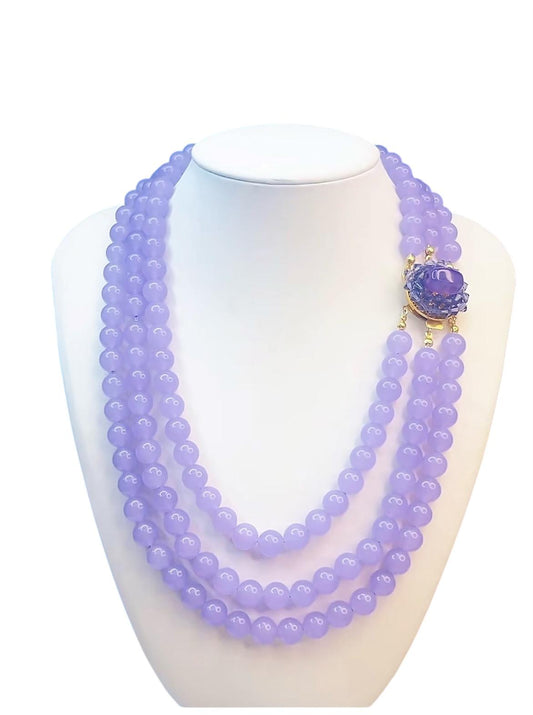 Vintage Natural Chalcedony Bead Estate Jewelry Necklace - Made in France, Circa 1950